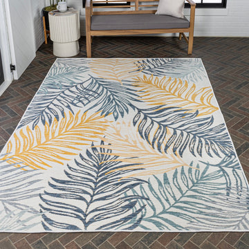 Calypso Coastal Casual Palm Frond Reversible Machine-Washable Indoor/Outdoor Area Rug